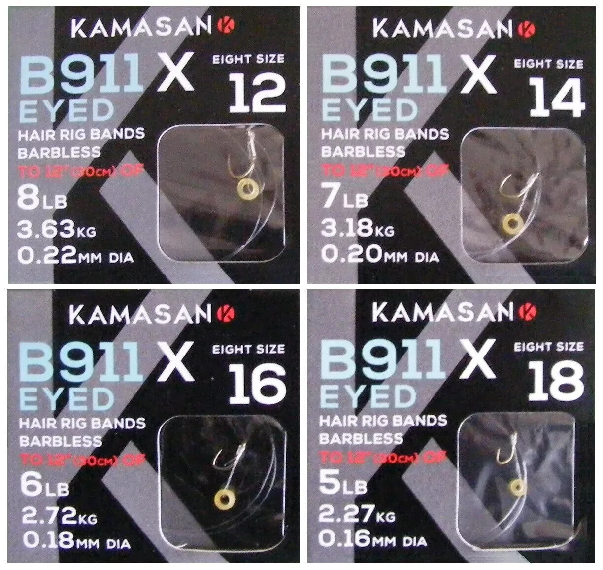 Kamasan - B911 X Eyed Barbless Hair Rig Band Hooks to Nylon