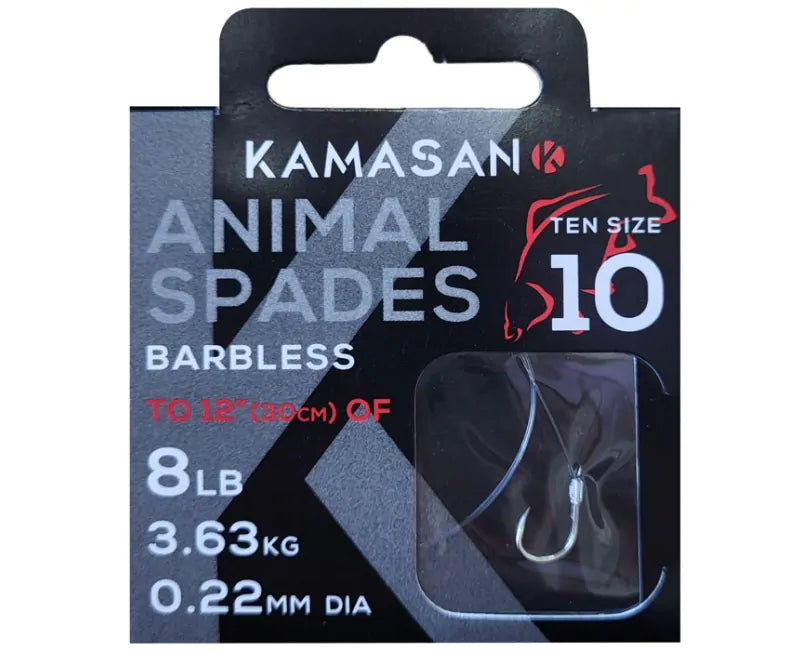 Kamasan - Animal Spades Barbless Hooks to Nylon