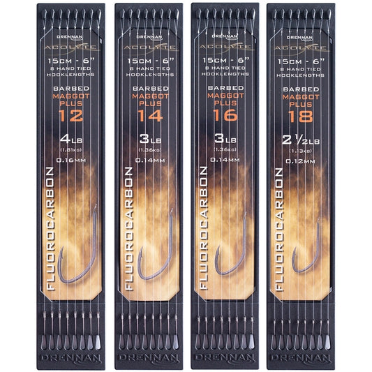 Drennan - Acolyte Fluorocarbon Maggot Plus 6” Barbed Hooklengths