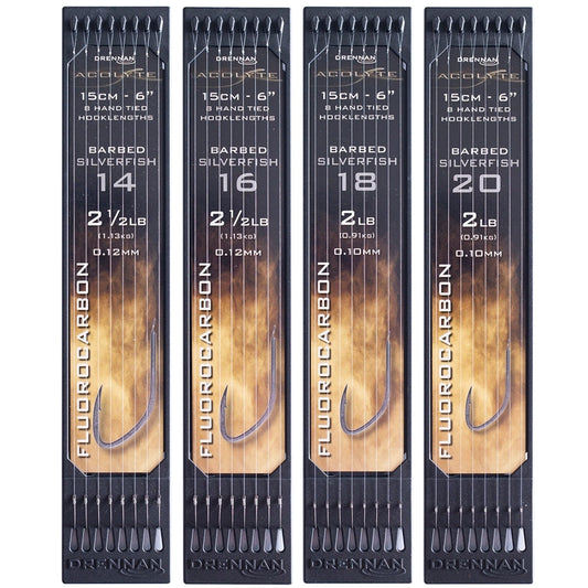 Drennan - Acolyte Fluorocarbon Silverfish 6” Barbed Hooklengths